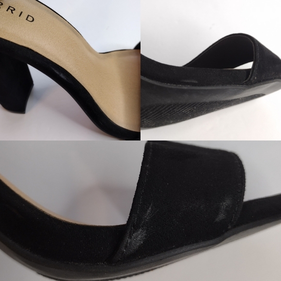 Torrid Women's Black Suede Leather Two Strap Tapered Open Toe Chunky Heel - Picture 16 of 16